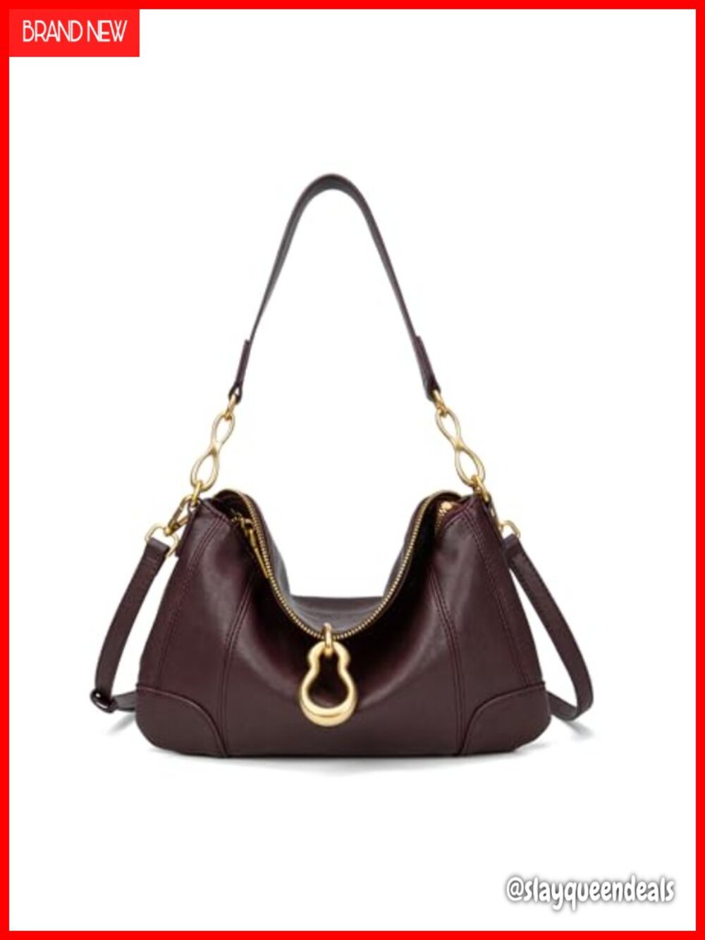 PU Leather Small Hobo Shoulder Bag with Retro Metal Pendant